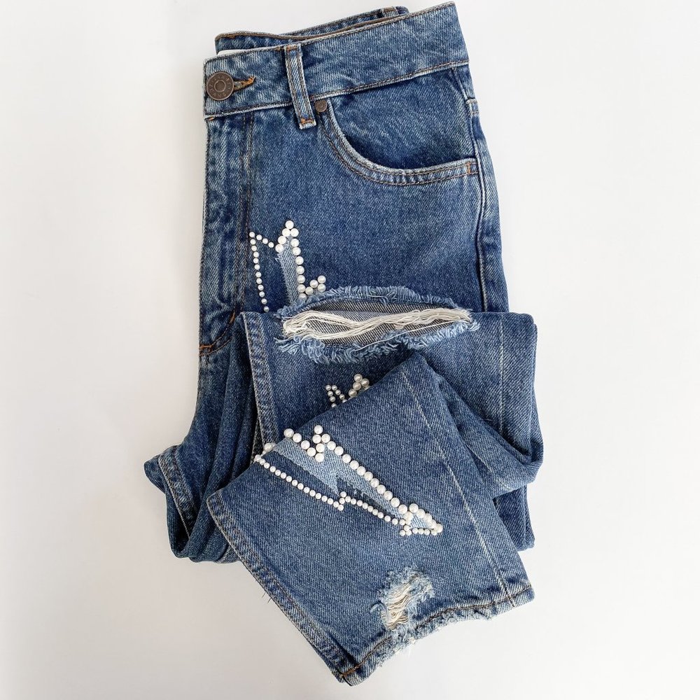 SANDRO PARIS Rebecca Jean pearl distressed NWT 38